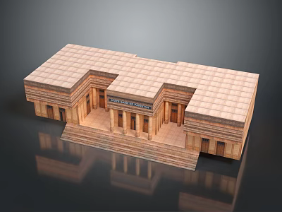 Classical Style Public Library Building With Stone Steps Columns And Tiled Roof Front Entrance Design 3d model