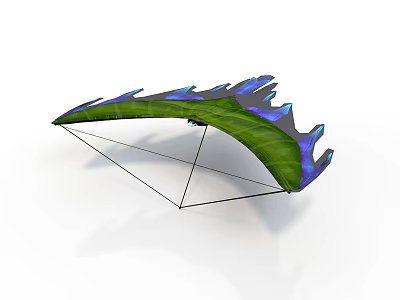 Green And Blue Paraglider Wing Structure With Support Frame And Decorative Design 3d model