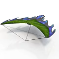 Green And Blue Paraglider Wing Structure With Support Frame And Decorative Design