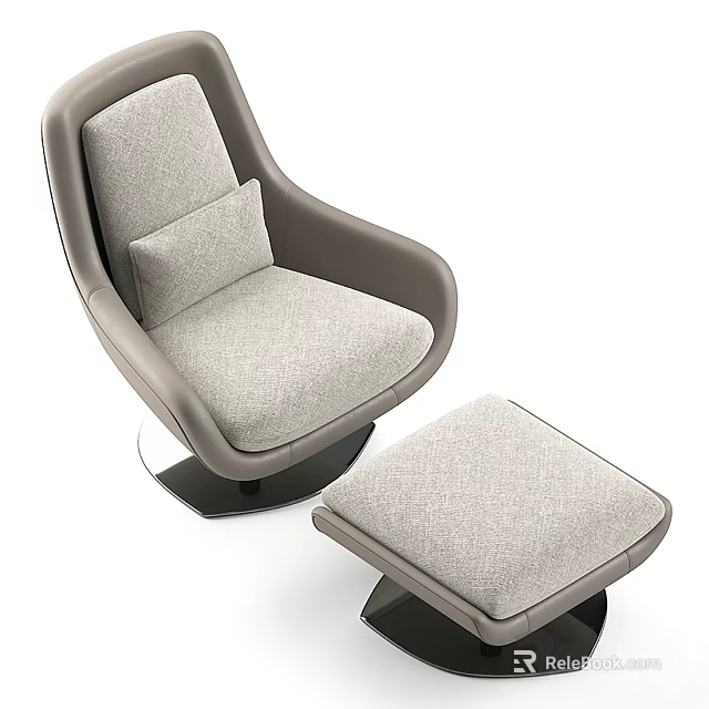Modern Curved Leisure Chair Upholstered In Light Gray Fabric With Matching Ottoman 3d model 