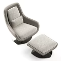 Modern Curved Leisure Chair Upholstered In Light Gray Fabric With Matching Ottoman