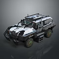 Military Style Armored Off Road Vehicle With Black White Exterior Roof Equipment And Large Tires