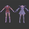 Two Different Style Women's Daily Clothing Outfits With Red Shorts Set And Purple Feather Trim Dress