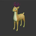 3D Deer Model with Brown Antlers White Spots and Orange Body Standing on Dark Background
