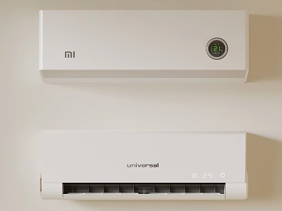 White MI and Universal Air Conditioner Fans Showing 26℃ Temperature on Wall 3d model