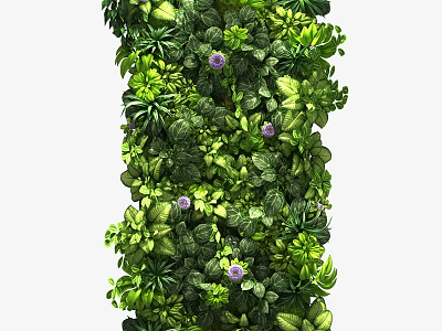 Living Plant Wall with Dense Green Foliage and Purple Flowers for Modern Interior Decorative Backdrop 3d model