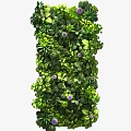 Living Plant Wall with Dense Green Foliage and Purple Flowers for Modern Interior Decorative Backdrop