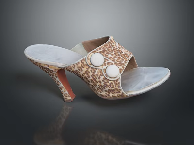 Stylish Leopard Print High Heel Slippers With Round Decorative Buttons For Women 3d model
