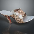Stylish Leopard Print High Heel Slippers With Round Decorative Buttons For Women