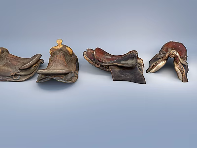 Vintage Equestrian Sports Equipment Featuring Four Leather Saddles with Traditional Design 3d model