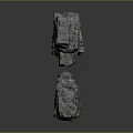 Gray Stone Blocks of Various Shapes and Sizes Floating on Gray Background with Reflections