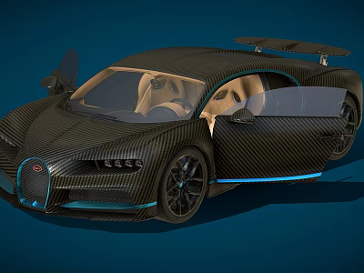 Carbon Fiber Super Car With Open Scissor Doors Blue Accents And Leather Seats 3d model
