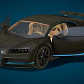 Carbon Fiber Super Car With Open Scissor Doors Blue Accents And Leather Seats