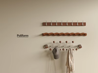 Stylish Wall Mounted Hooks In Wooden And Metal Designs Hanging Towel And Hat 3d model