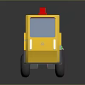 Small Yellow Utility Vehicle with Open Cargo Bed and Red Crane Attachment