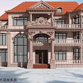 Classic Detached Villa Exterior Architecture With Red Tile Roof And Stone Facade Design