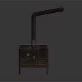 Vintage Cast Iron Stove With Long Chimney Pipe And Metal Construction