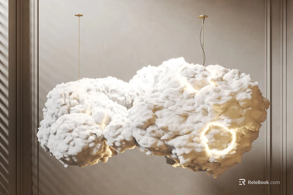 Fluffy White Cloud Shaped Pendant Lights Hanging With Soft Glowing Light For Interior Space 3d model