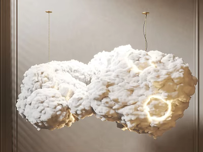 Fluffy White Cloud Shaped Pendant Lights Hanging With Soft Glowing Light For Interior Space 3d model