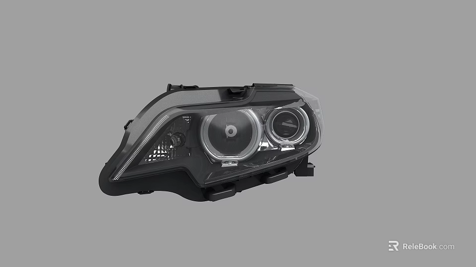 Modern Car Headlight With LED Lamps Transparent Cover And Black Frame 3d model 