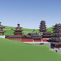 Traditional Ancient Chinese Architecture Complex With Multiple Pagoda Towers And Courtyards