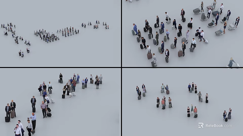 Group of People with Bags Standing in Various Formations in Open Space 3d model 