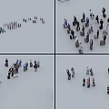 Group of People with Bags Standing in Various Formations in Open Space