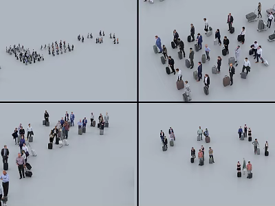 Group of People with Bags Standing in Various Formations in Open Space 3d model