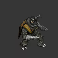 Insect Like Fantasy Game Character With Yellow Eyes Antennae And Armored Striped Body