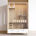 Wooden Cat Furniture Open Structure With Ladder Small Fence And Storage Drawers