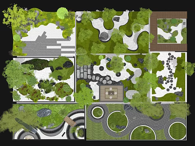 Creative Garden Ornament Design With Various Layouts Stone Paths And Green Plants 3d model