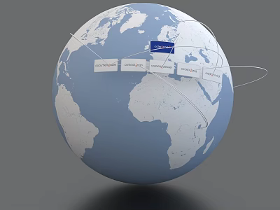 Decorative Globe Ornament Set with Connecting Lines and Global City Labels for Home Decor 3d model