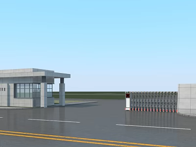 Modern Concrete Entrance Gate With Security Booth And Automatic Retractable Fence 3d model