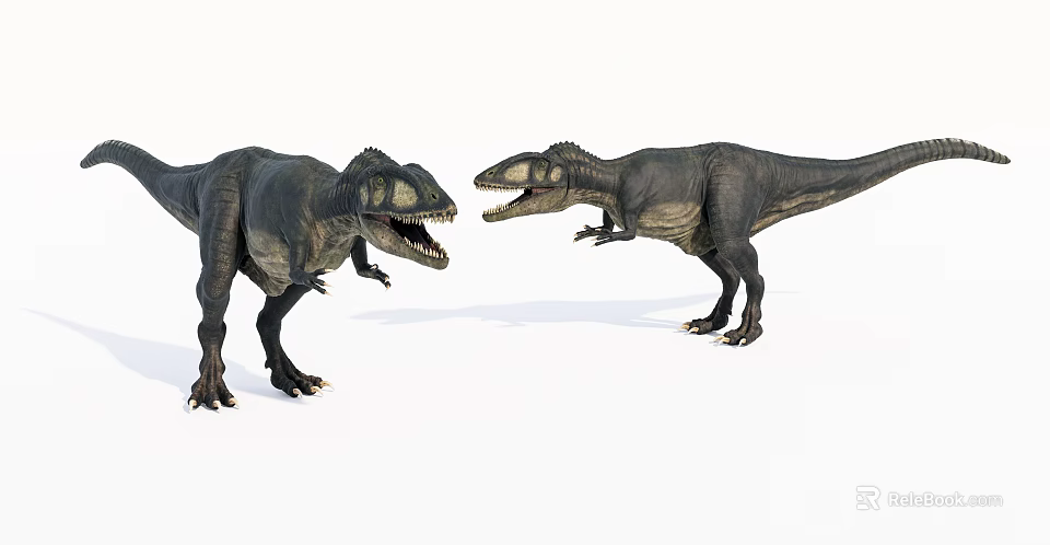 Two Large Reptile Dinosaurs Facing Each Other With Open Mouths 3d model