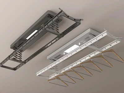 Modern Ceiling Mounted Hanger Rack with Retractable Design and LED Light in Black and Silver 3d model