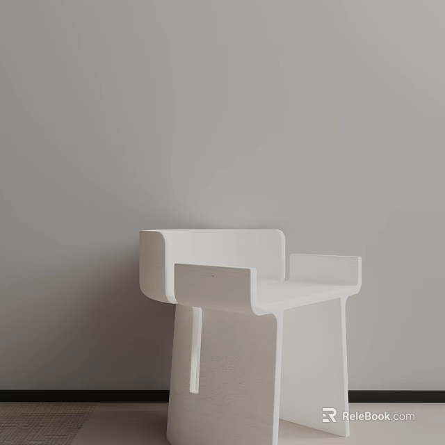 White Modern Minimalist Sturdy Side Table With Geometric Design Against Wall 3d model 