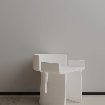 White Modern Minimalist Sturdy Side Table With Geometric Design Against Wall 3d model