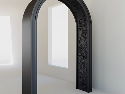Black Archway Featuring Intricate Carved Patterns In White Interior With Window 3d model