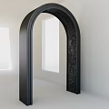 Black Archway Featuring Intricate Carved Patterns In White Interior With Window 3d model