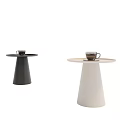 Black and White Conical Base Side Tables with Round Tops and Coffee Cups 3d model