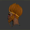 Game Movie Character Head With Orange Spiky Fur Yellow Ornaments And Blue Facial Markings