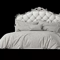 Luxurious Double Bed With Carved Upholstered Headboard And Light Colored Bedding 3d model