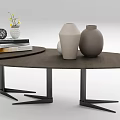 Oval And Rectangular Modern Coffee Tables With Wooden Tops And Decorative Items 3d model