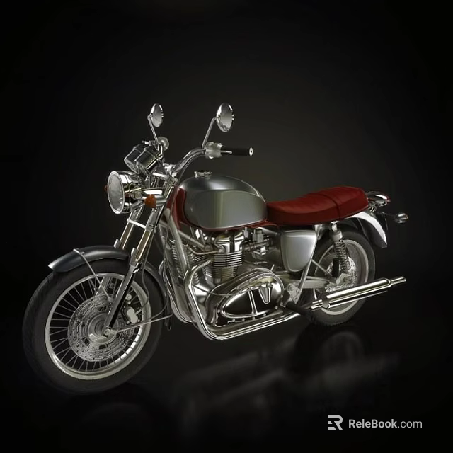 Vintage Motorcycle with Silver Body Red Seat and Chrome Accents Classic Design 3d model 