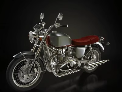 Vintage Motorcycle with Silver Body Red Seat and Chrome Accents Classic Design 3d model