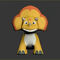 Yellow Cartoon Triceratops Toy Character With Orange Frill White Belly And Green Feet