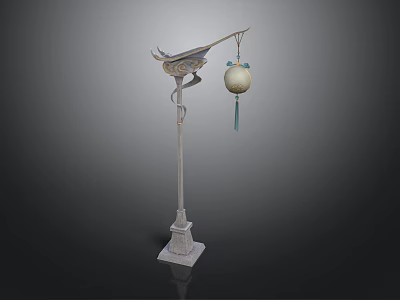 Decorative Column Sculpture With Bird Ornament Hanging Spherical Ball And Tassel 3d model