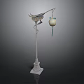 Decorative Column Sculpture With Bird Ornament Hanging Spherical Ball And Tassel