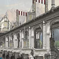 Classical Arched Stone Bridge With Mountain Backdrop Ornate Railings And Flag Decorations