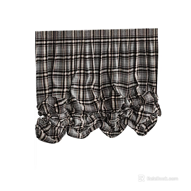 Plaid Pattern Curtain with Ruffled Bottom Edge Classic Decorative Window Style 3d model 